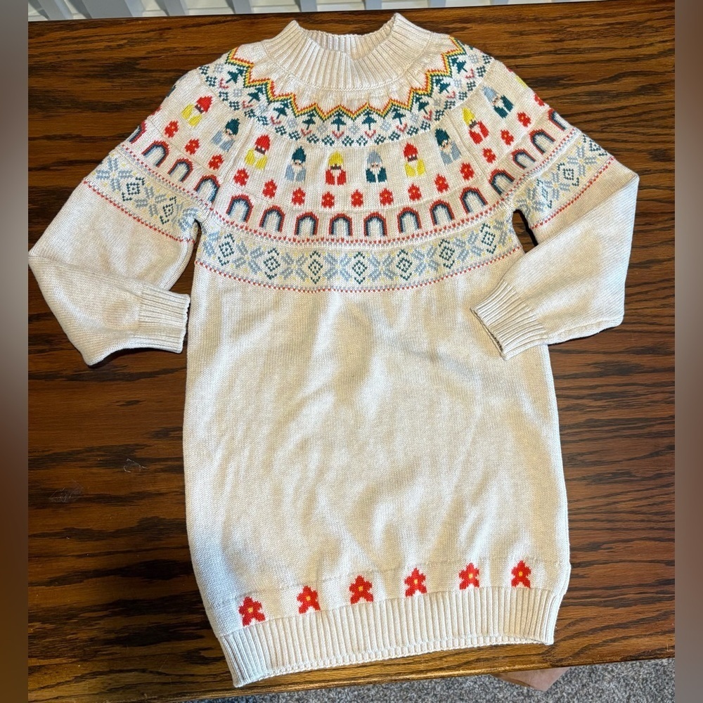Hanna Andersson Fair Isle Gnomes LS Sweater Dress Girls Size 8 Holiday